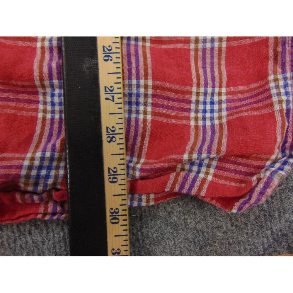 Scott Barber Shirt Mens 2XL Short Sleeve Red Plaid 100% Linen Button Up Summer‎